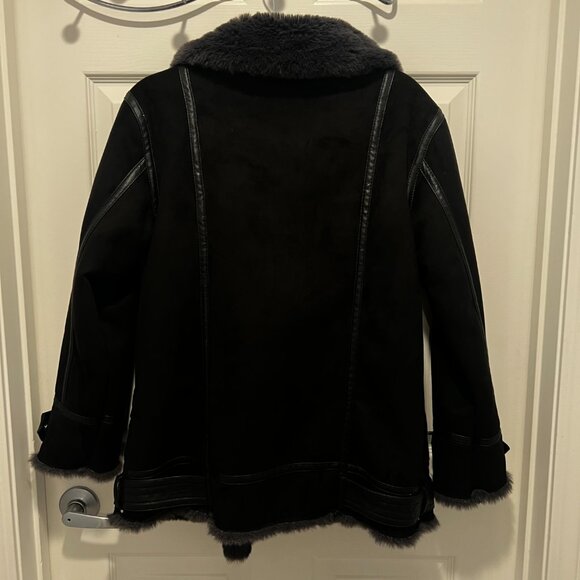 Zara Faux Suede/Sherpa Lined Biker Jacket Women in Black - Picture 5 of 5